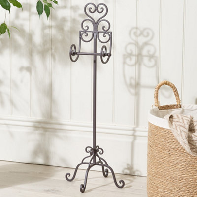 Vintage Style Cast Iron Toilet Roll Holder Ornate Scrolled Antique Brown Freestanding Toilet Paper Dispenser Tissue Stand - 3