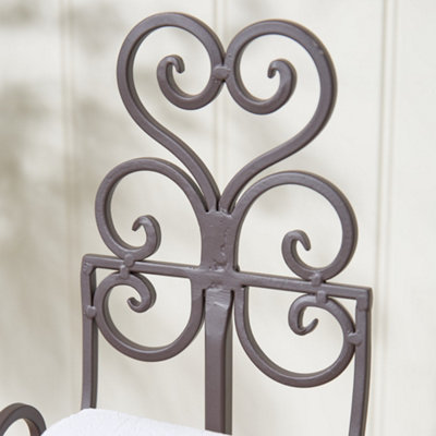 Vintage Style Cast Iron Toilet Roll Holder Ornate Scrolled Antique Brown Freestanding Toilet Paper Dispenser Tissue Stand - 4