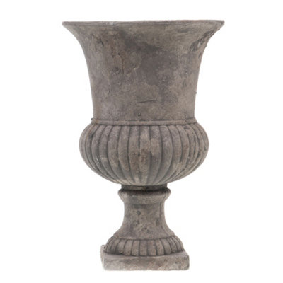 Vintage Style Cement Footed Medium Flower Vase Garden Décor Plant Pot Ourdoor Planter (H) 32cm, (Dia)22cm