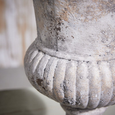 Vintage Style Cement Footed Medium Flower Vase Garden Décor Plant Pot Ourdoor Planter (H) 32cm, (Dia)22cm