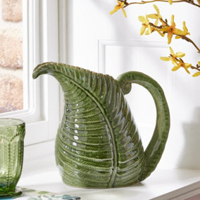 Vintage Style Ceramic Pitcher Jug Vase Botanical Leaf Finish Decorative Flower Vase