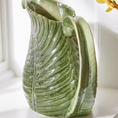 Vintage Style Ceramic Pitcher Jug Vase Botanical Leaf Finish Decorative Flower Vase - 3