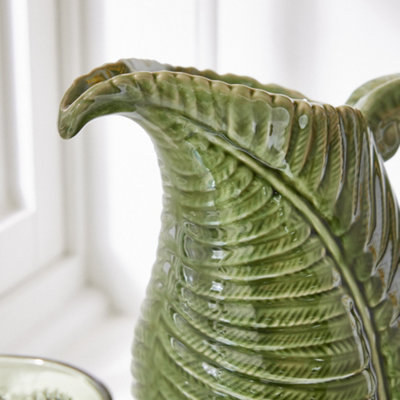 Vintage Style Ceramic Pitcher Jug Vase Botanical Leaf Finish Decorative Flower Vase - 4
