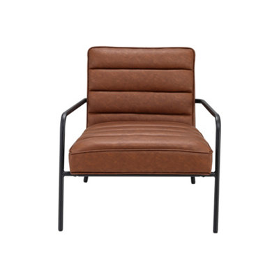 Vintage-Style Chair PU Leather Cushioned Accent Armchair with Metal Frame for Living Room in Tan