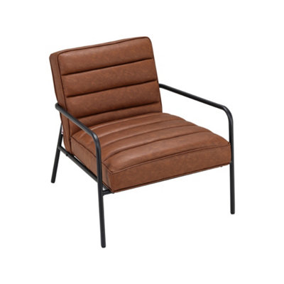 Vintage-Style Chair PU Leather Cushioned Accent Armchair with Metal Frame for Living Room in Tan