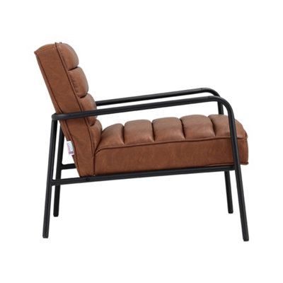 Vintage-Style Chair PU Leather Cushioned Accent Armchair with Metal Frame for Living Room in Tan