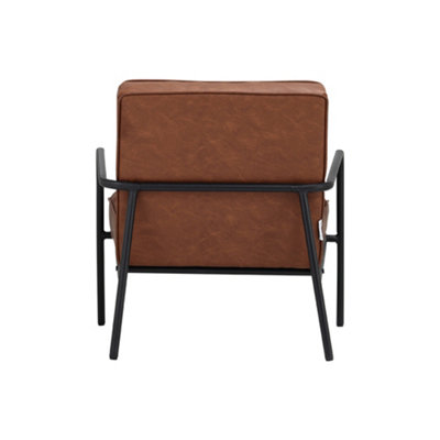 Vintage-Style Chair PU Leather Cushioned Accent Armchair with Metal Frame for Living Room in Tan