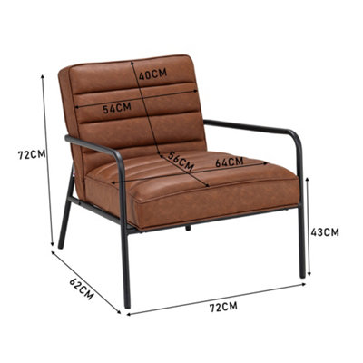 Vintage-Style Chair PU Leather Cushioned Accent Armchair with Metal Frame for Living Room in Tan
