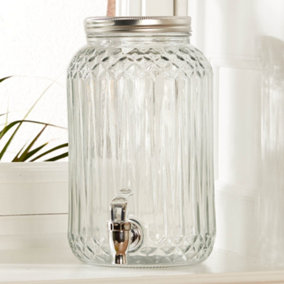 Vintage Style Clear Glass Drink Dispenser Jar with Tap Juice Water Dispenser Jar