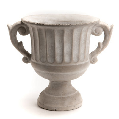 Vintage Style Concrete Grey Large Indoor Outdoor Planter Plant Pot with Baroque Scrolled Handles (H) 25cm, (Dia)30cm