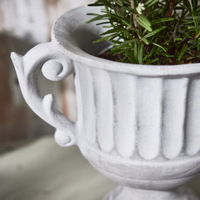 Vintage Style Concrete Grey Large Indoor Outdoor Planter Plant Pot with Baroque Scrolled Handles (H) 25cm, (Dia)30cm