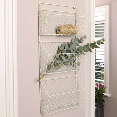 Vintage Style Country Cream 3 Section Wire Storage Rack