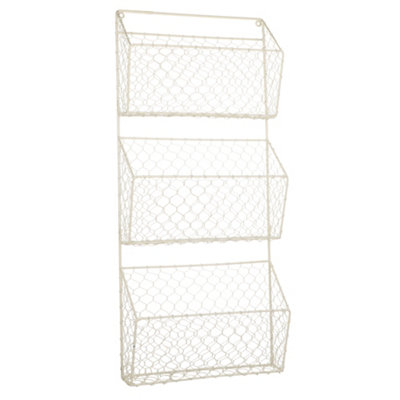 Vintage Style Country Cream 3 Section Wire Storage Rack