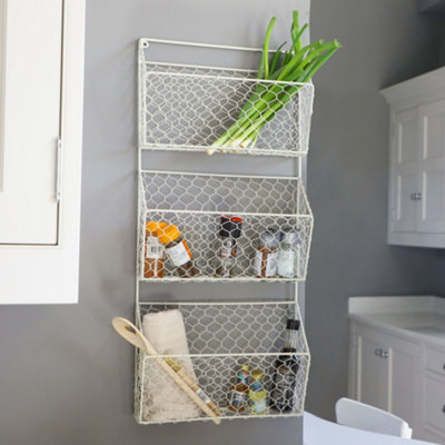 Vintage Style Country Cream 3 Section Wire Storage Rack