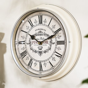 Vintage Style Cream Distressed Effect Iron Wall Clock Analogue Roman Kitchen Hallway Living Room Decorative Clock