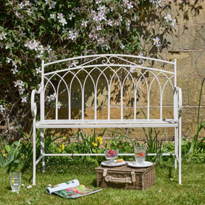 Vintage Style Cream Iron Arched Back Outdoor Garden Furniture Two Seater Garden Bench - 3