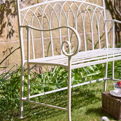 Vintage Style Cream Iron Arched Back Outdoor Garden Furniture Two Seater Garden Bench - 4