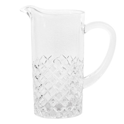 Vintage Style Cut Glass Pitcher Jug Diamond Relief Embossed Glass Carafe Serving Jug