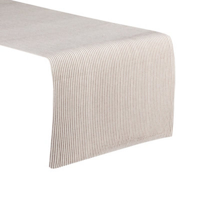 Vintage Style Extra Grey Brown Stripe Cotton Table Runner 220cm