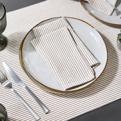 Vintage Style Extra Grey Brown Stripe Cotton Table Runner 220cm
