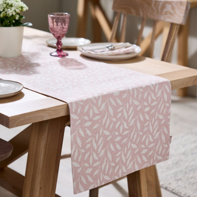 Vintage Style Extra Rose Blush Green Cotton Leaf Table Runner 220cm