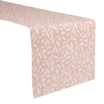 Vintage Style Extra Rose Blush Green Cotton Leaf Table Runner 220cm