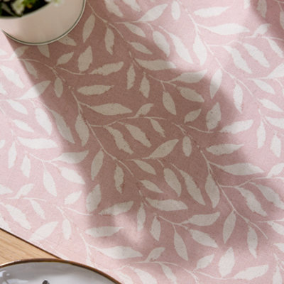 Vintage Style Extra Rose Blush Green Cotton Leaf Table Runner 220cm - 3
