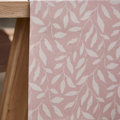 Vintage Style Extra Rose Blush Green Cotton Leaf Table Runner 220cm - 4