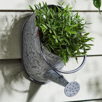 Vintage Style Galvanised Zinc Watering Can Hanging Planter Garden Wall Planter