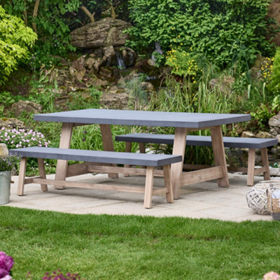 Vintage Style Garden Picnic Bench Dining Table with Outdoor Garden Bench Patio Lawn Decking Terrace Furniture - 3