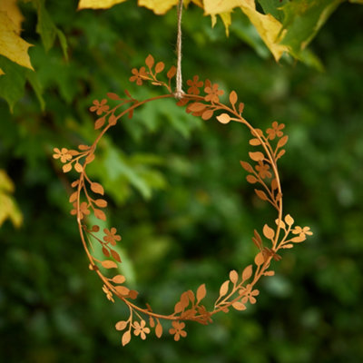 Vintage Style Gold Floral Metal Hanging Botanical Wreath Home Garden Decor 25cm