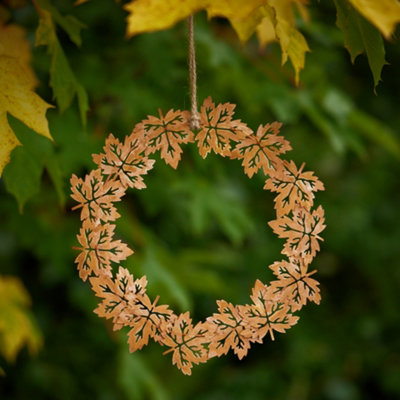 Vintage Style Gold Leaves Metal Hanging Botanical Wreath Home Garden Decor 20cm