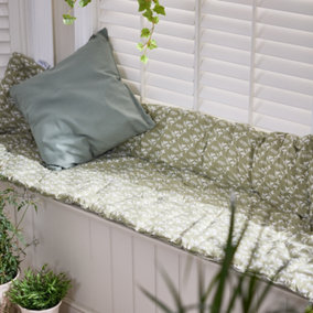 Vintage Style Green Floral Indoor Outdoor Garden Furniture Bench Pad