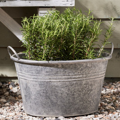 Vintage Style Grey Garden Planter Galvanised Trough Bucket Flower Pot with Handles Outdoor Garden Planter