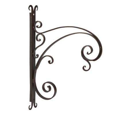 Vintage Style Hanging Basket Bracket Antique Brown Tall Ornate Scrolled Wall Mounted Decorative Garden Wall Bracket Hanger