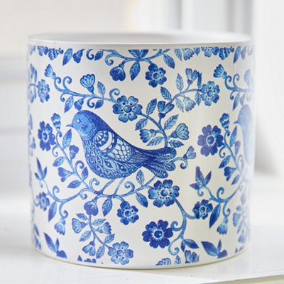 Vintage Style Home Decor Indoor Flower Pot Blue Bird Planter (H) 11cm, (Dia)12cm