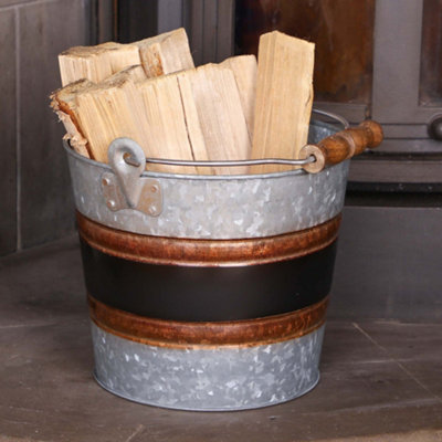 Vintage Style Kindling Bucket 8L Fireside Log Basket Fireside Accessory Log Store Recycled Iron Firewood Log Storage Bucket