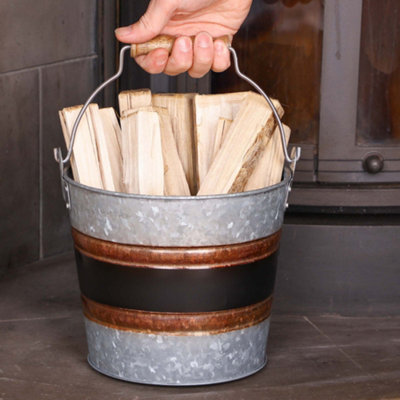 Vintage Style Kindling Bucket 8L Fireside Log Basket Fireside Accessory Log Store Recycled Iron Firewood Log Storage Bucket - 3