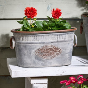 Vintage Style Large Oval Flowers Plant Pot and Garden Metal Planter Tub