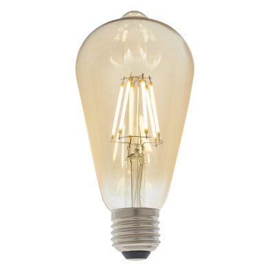 Vintage Style LED Filament Bulb - Pear Shaped E27 Lamp - Amber Tinted Glass