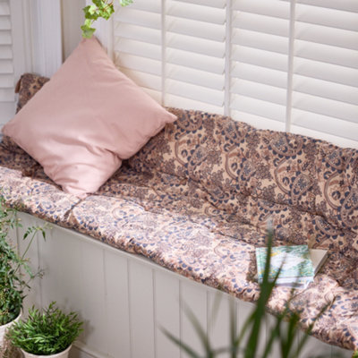 Vintage Style Luxurious Blue Floral Indoor Outdoor Garden Furniture Bench Pad