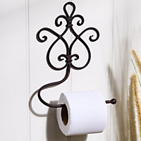 Vintage Style Lyon Ornate Scrolled Brown Iron Wall Toilet Roll Holder