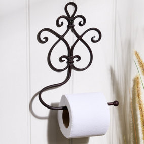Vintage Style Lyon Ornate Scrolled Brown Iron Wall Toilet Roll Holder
