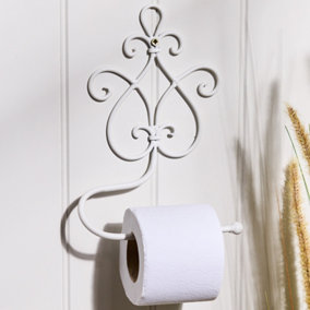 Vintage Style Lyon Ornate Scrolled White Iron Wall Toilet Roll Holder