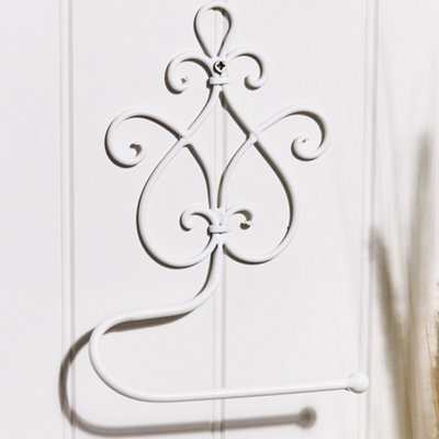Vintage Style Lyon Ornate Scrolled White Iron Wall Toilet Roll Holder - 4