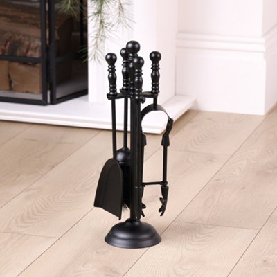 Vintage Style Matte Black 4pc Fireside Companion Set with Ornate Finish Handles Fireplace Tool Set