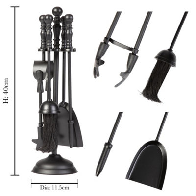 Vintage Style Matte Black 4pc Fireside Companion Set with Ornate Finish Handles Fireplace Tool Set