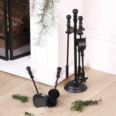 Vintage Style Matte Black 4pc Fireside Companion Set with Ornate Finish Handles Fireplace Tool Set - 3