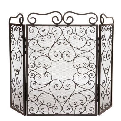 Vintage Style Matte Black Fire Screen 3 Folding  Fire Guard