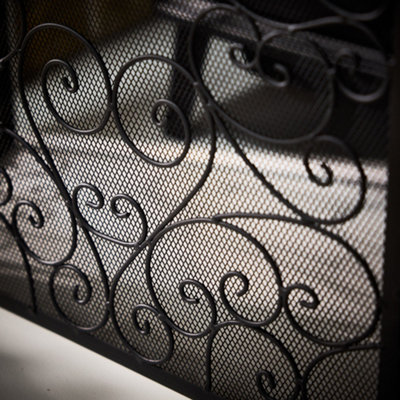 Vintage Style Matte Black Fire Screen 3 Folding  Fire Guard - 4